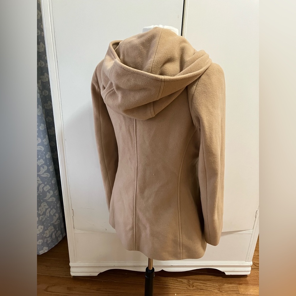 Anne Klein Wool Blend Double-Breasted Hooded Coat | Size Small | Camel Tan - Picture 2 of 9
